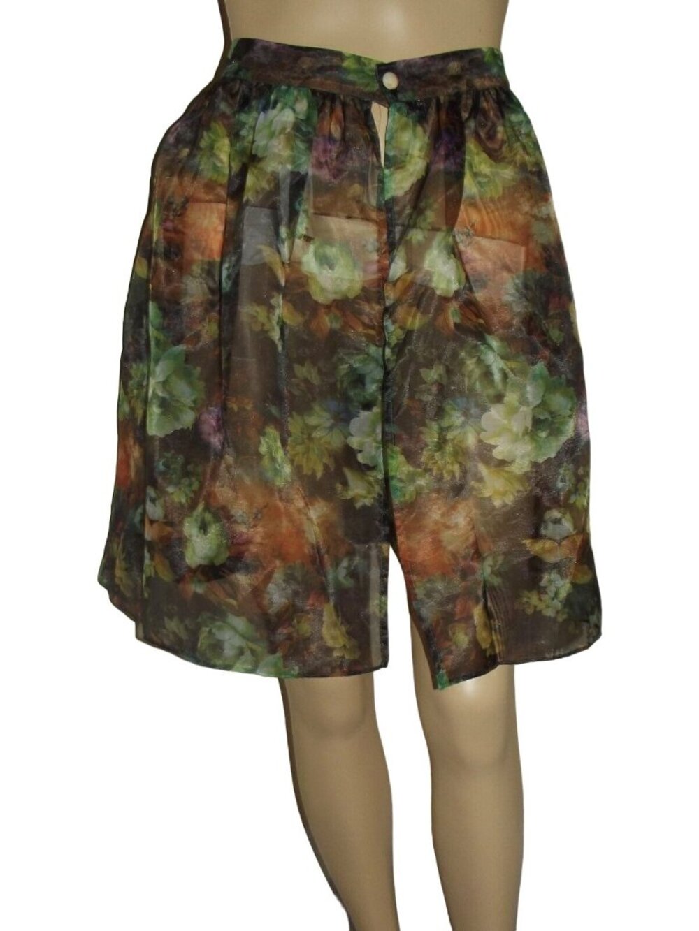 New York & Co Skirt Womens Small Green Sheer Floral Skirt overlay open front
